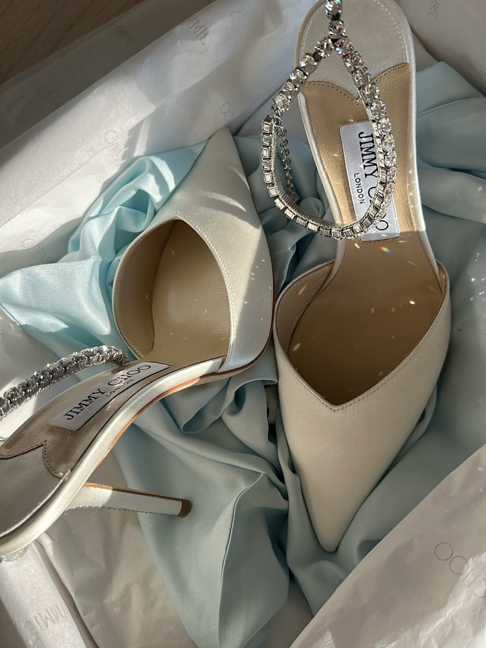 Jimmy Choo Wedding Heels Saeda 100 Ivory Crystal-Ankle Pointed Toe Stiletto Heel - Picture 2 of 4